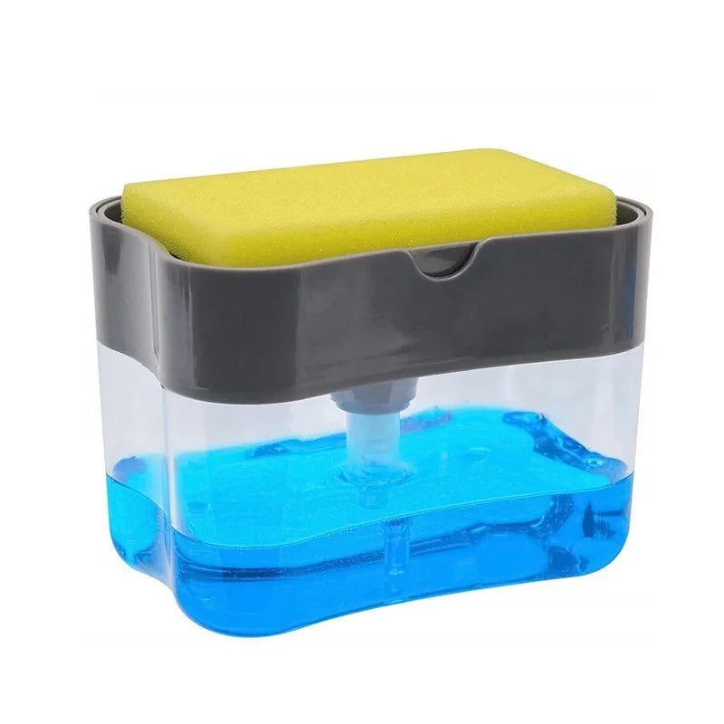 Press Soap Dispenser Box Scrubbing Liquid Container Kitchen Bathroom Automatic Detergent Foam Delivery Box with Sponge Holder